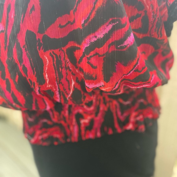 New Directions Women's large Top Blouse Short Dolman Sleeves red black - Picture 7 of 7